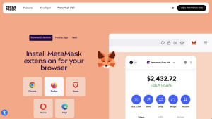 صفحه رسمی نصب افزونه MetaMask برای مرورگرهای Chrome، Firefox، Brave، Opera و Edge