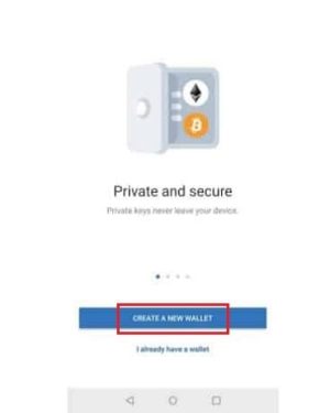 مرحله ساخت کیف پول جدید در اپلیکیشن تراست والت با گزینه Create a New Wallet